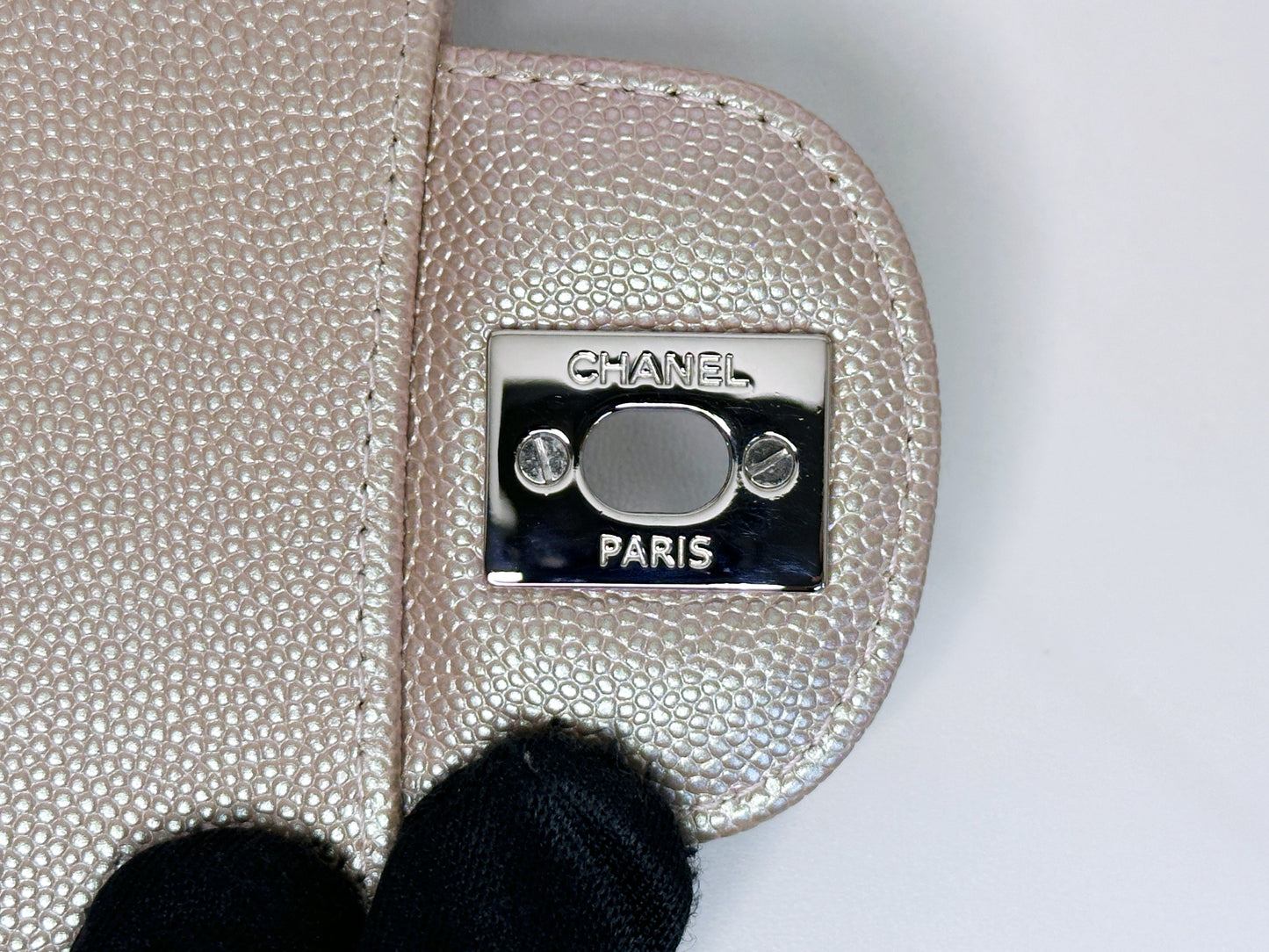 Chanel Medium Classic Chevron Caviar Double Flap Rose Gold SHW 24769 holo card