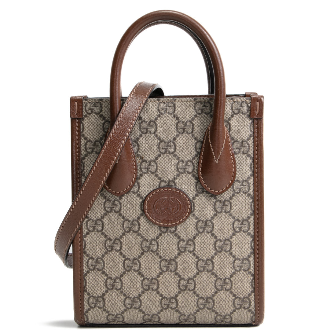 GUCCI Interlocking G Mini Tote GG Supreme- Brown