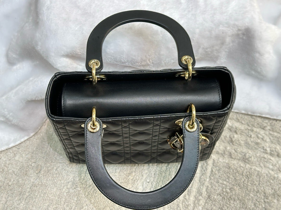 Christian Dior Lambskin Cannage Medium Lady Dior Black GHW
