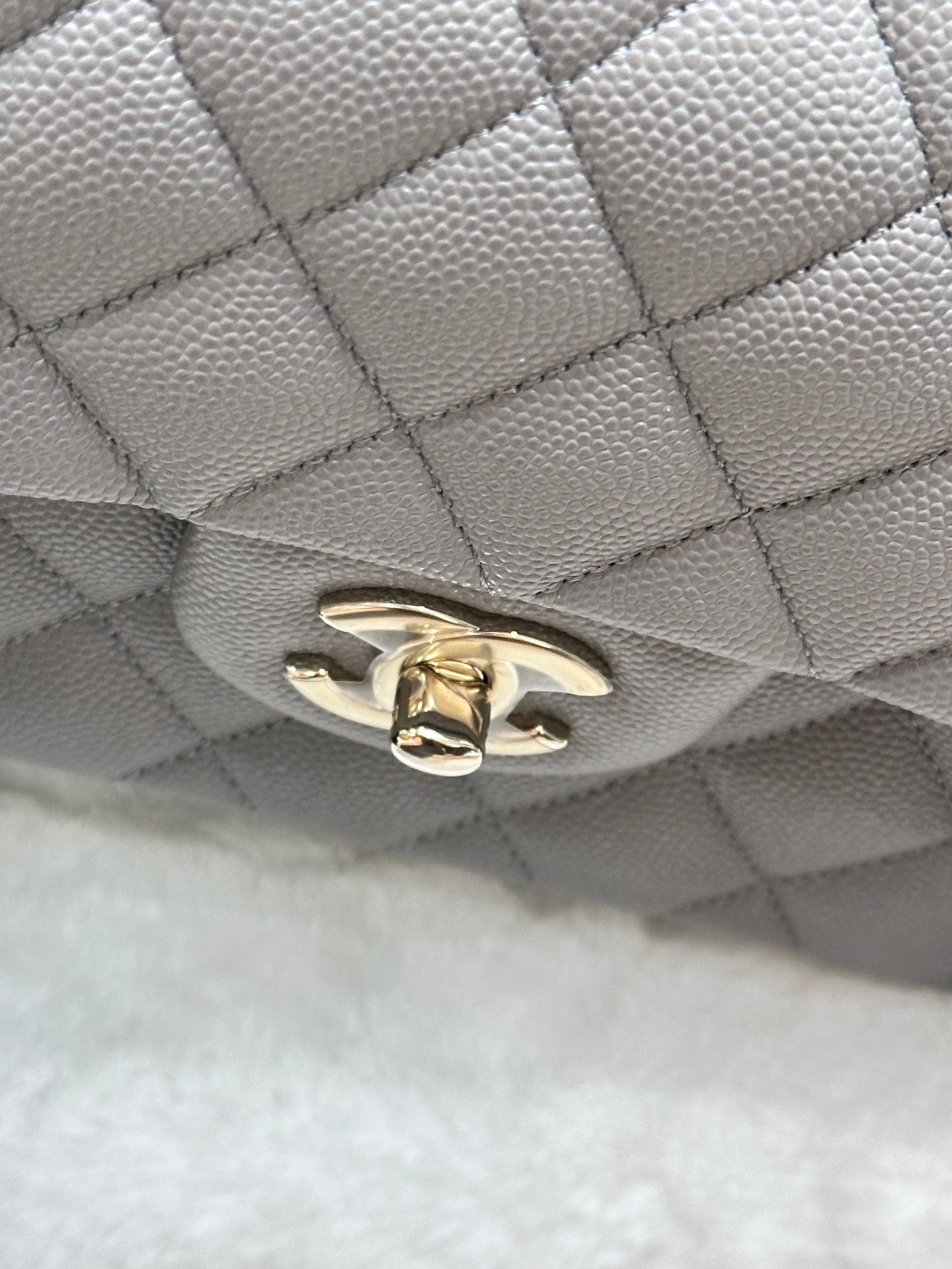 Chanel Small Caviar Quilted Double Flap Grey 21B Unused Condition