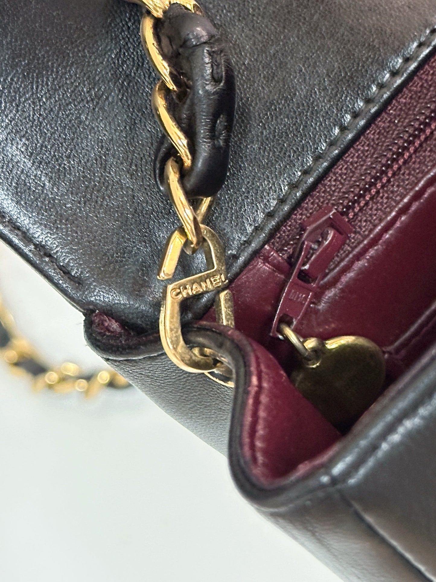 Chanel Small Vintage Diana Lambskin Should Flap Bag Black 3541 holo card