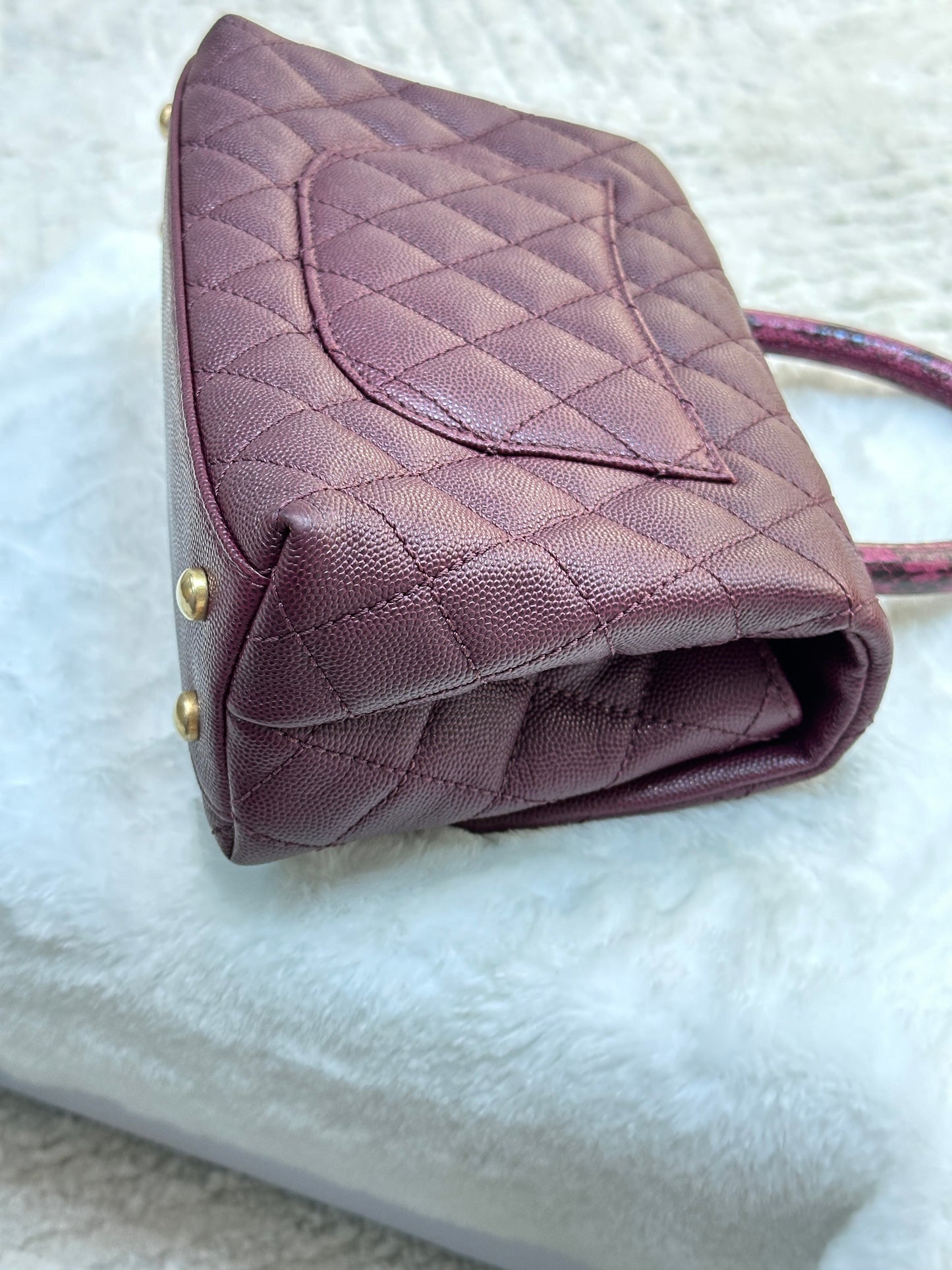Chanel Small Coco Handle Elaphe Leather Handle Burgundy