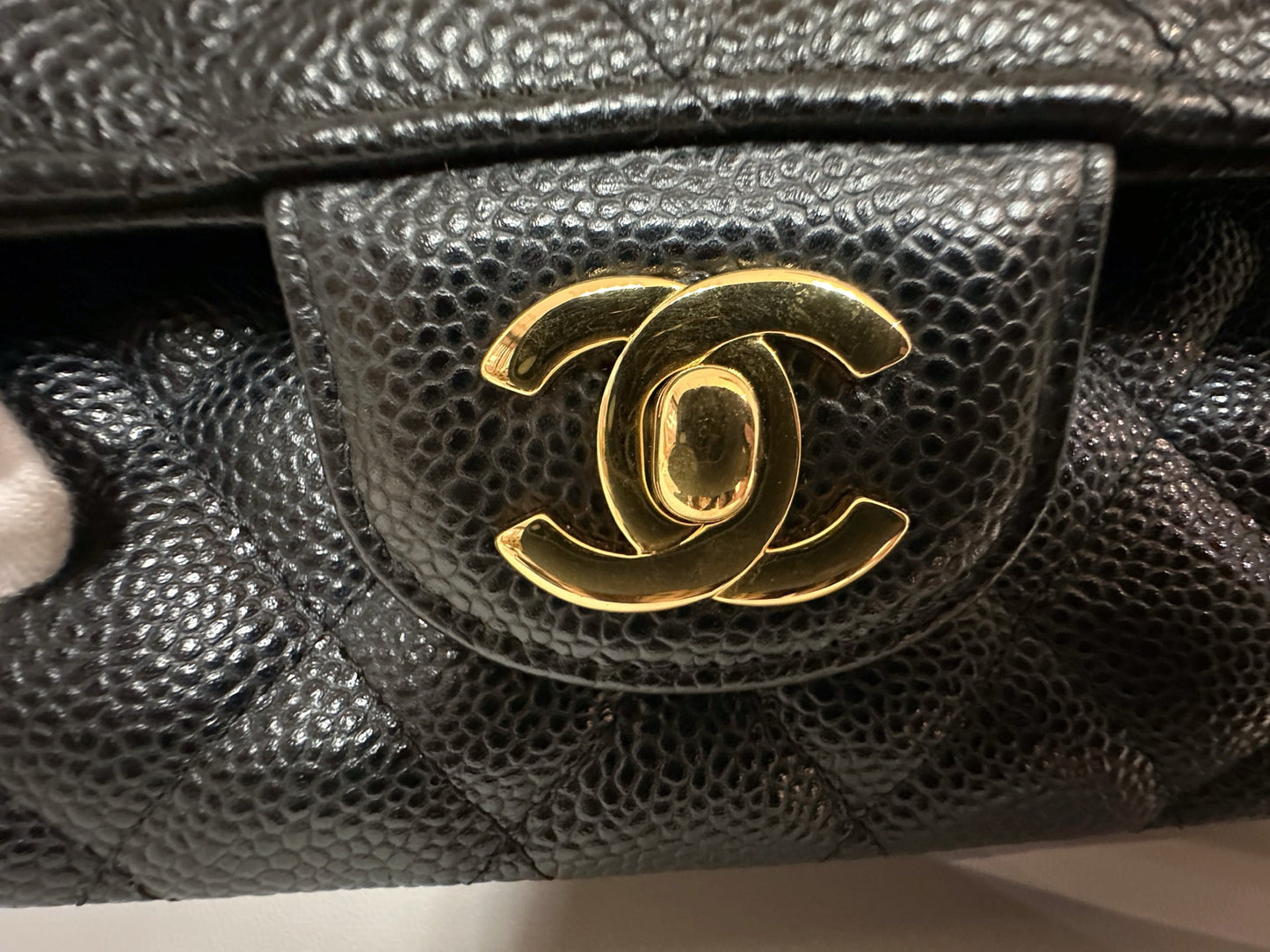 Chanel Medium Size Classic Quilted Caviar Double Flap Bag Black 3022 holo card