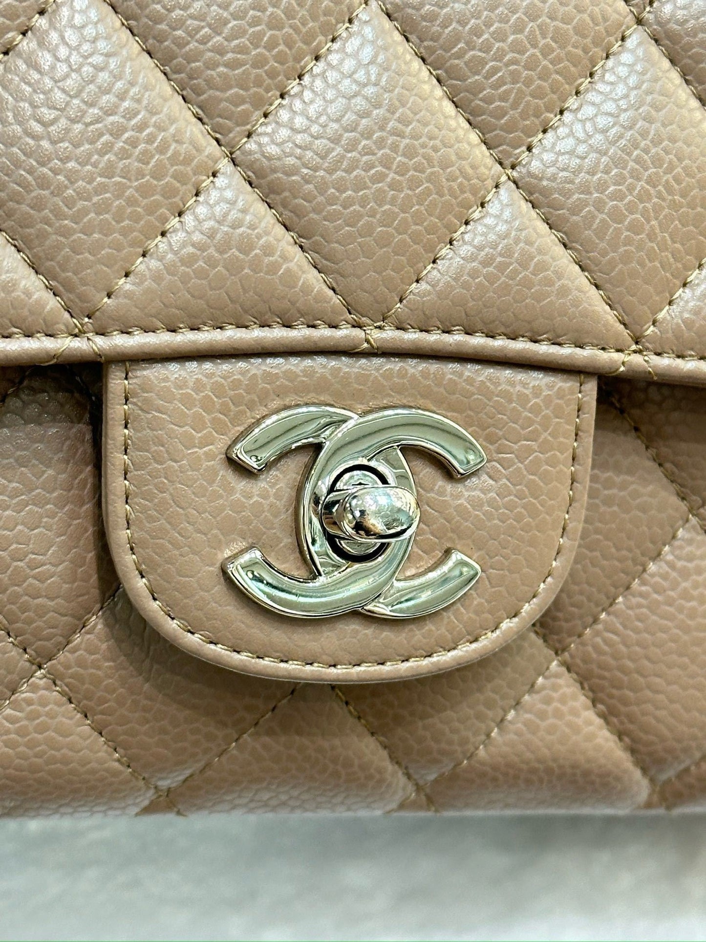 Chanel Medium Classic Caviar Double Flap Taupe SHW