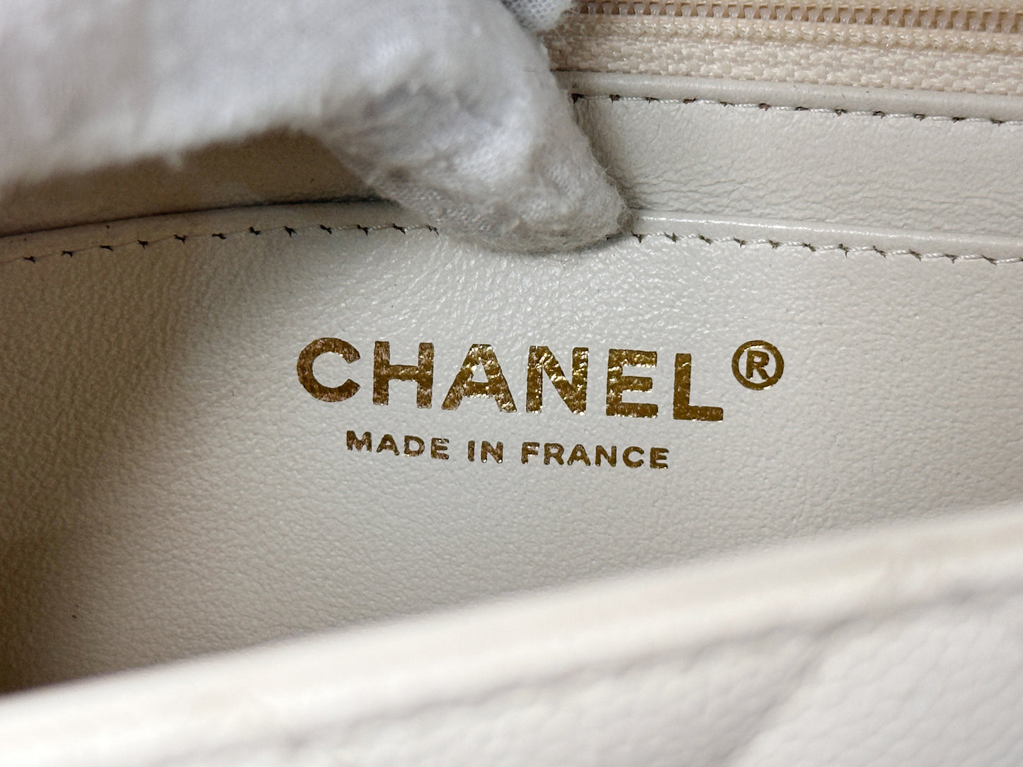 Chanel Mini Rectangular Caviar Classic White GHW 2382 holo card