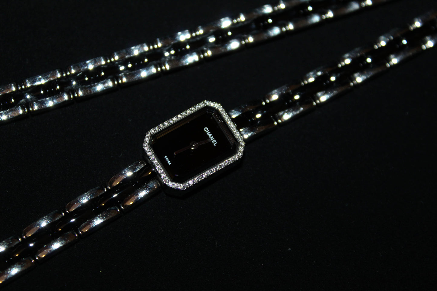 Chanel Triple Row Steel & Black Ceramic with Diamonds Premie're Mini Watch