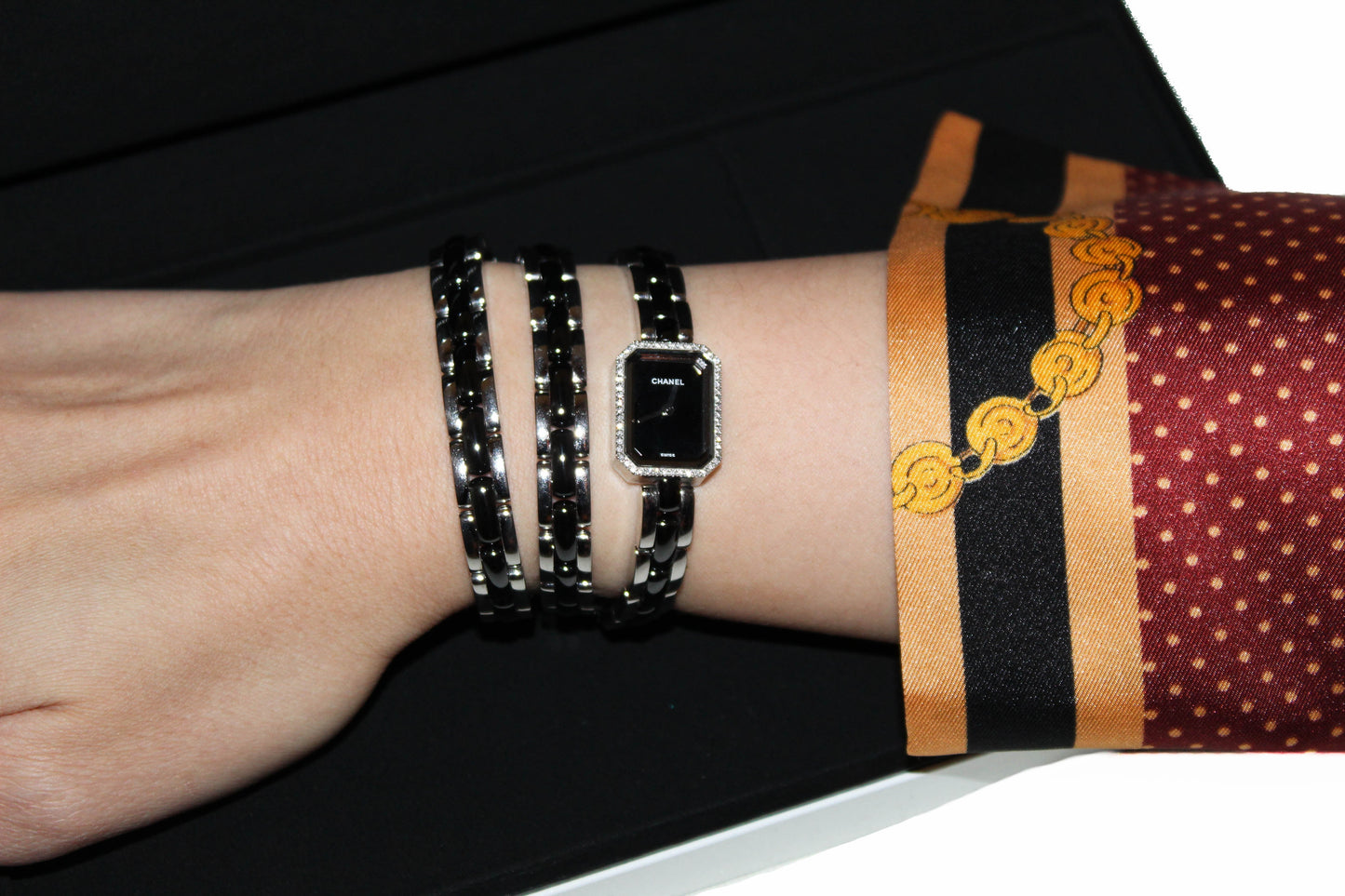 Chanel Triple Row Steel & Black Ceramic with Diamonds Premie're Mini Watch