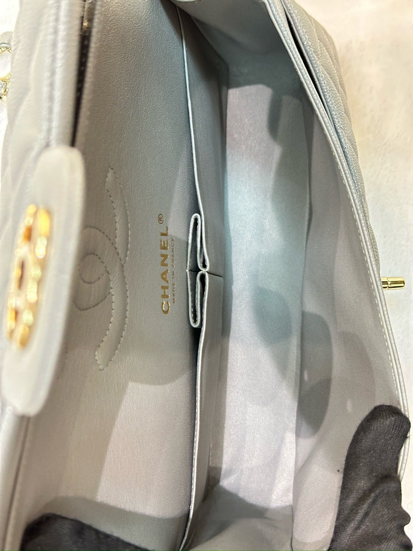 Chanel Medium Caviar Quilted Double Flap Bag Grey LGHW