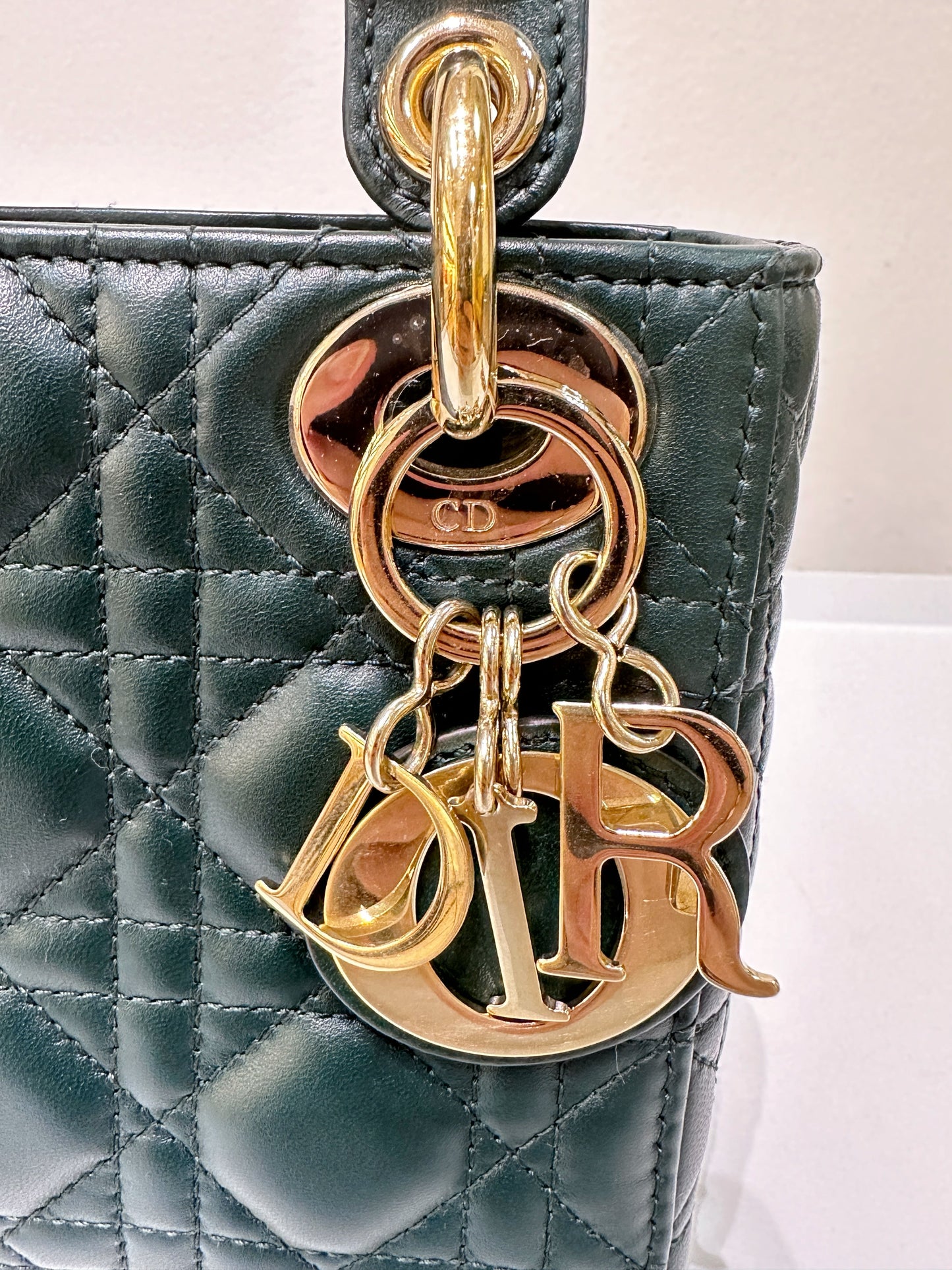 CHRISTIAN DIOR Lambskin Cannage Mini Lady Dior Dark Green
