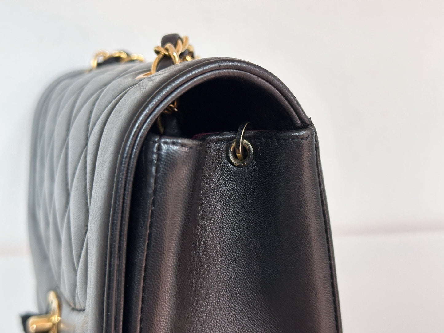 Chanel Small Vintage Diana Lambskin Should Flap Bag Black 3541 holo card