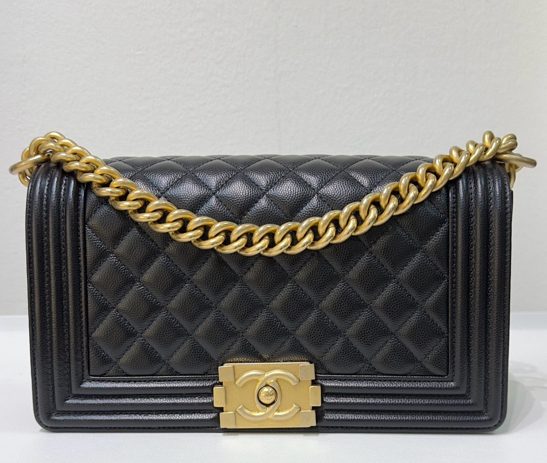 Chanel Medium Caviar LeBoy Bag Black GHW 27 holo card