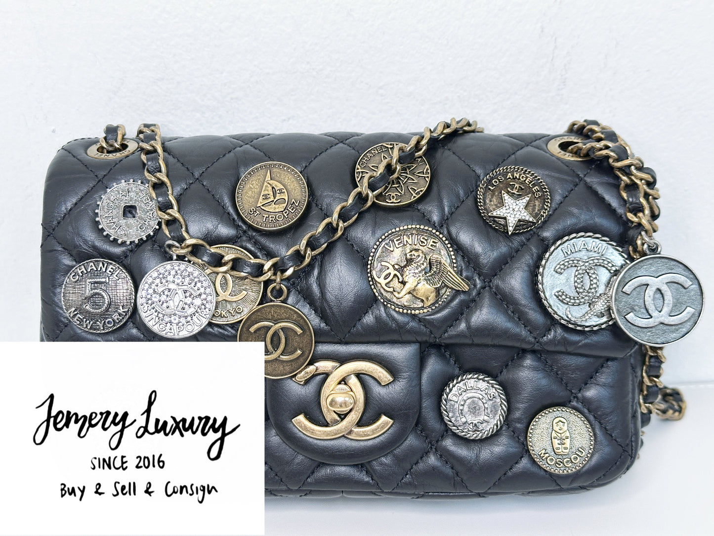 Chanel Mini Limited Edition Aged Calfskin Quilted Medallion Flap Black GHW 2063 holo card