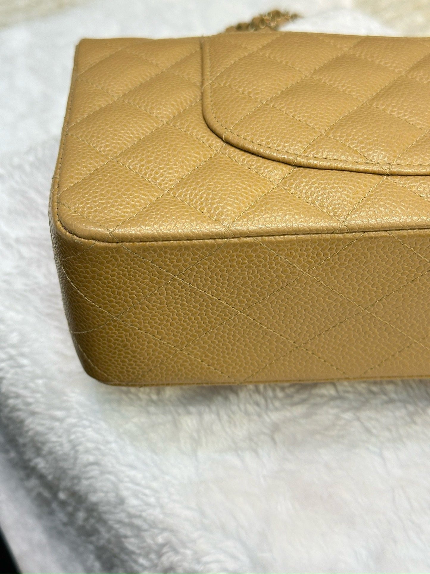 Chanel Medium Caviar Quilted Double Flap Beige Bag 866 Holo