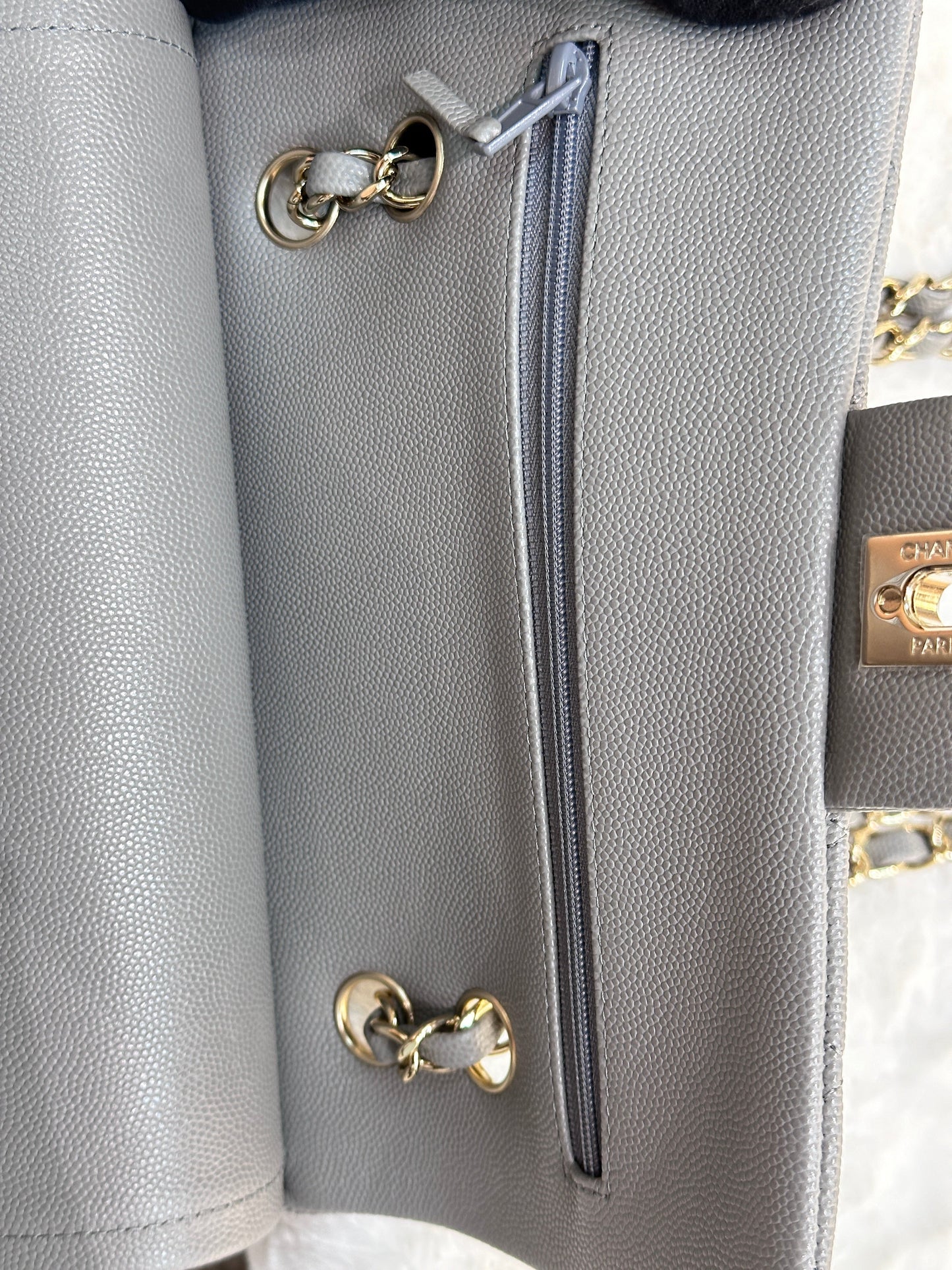 Chanel Small Caviar Quilted Double Flap Grey 21B Unused Condition