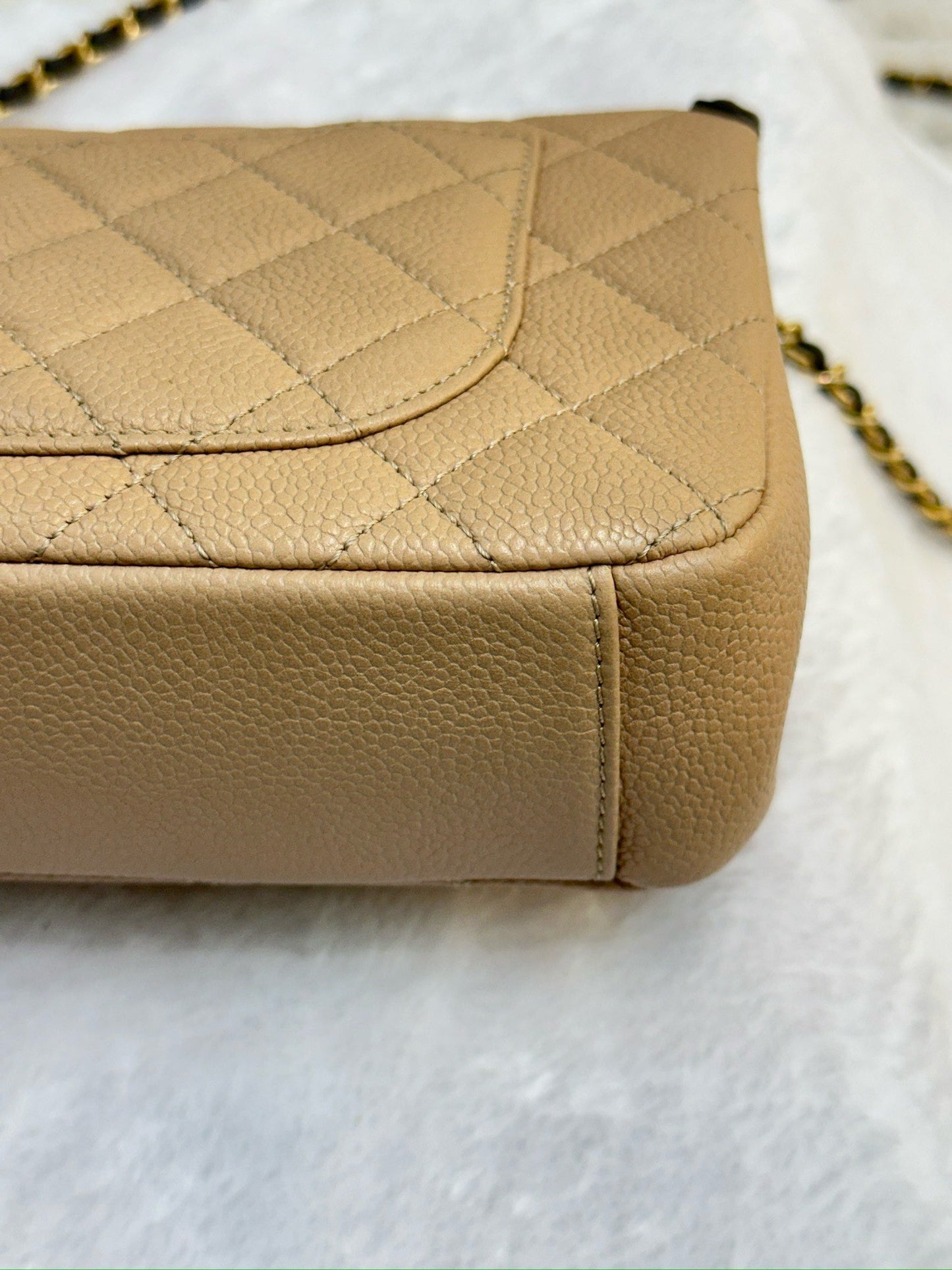 Chanel Small Caviar Quilted CC Filigree Flap Beige Black GHW