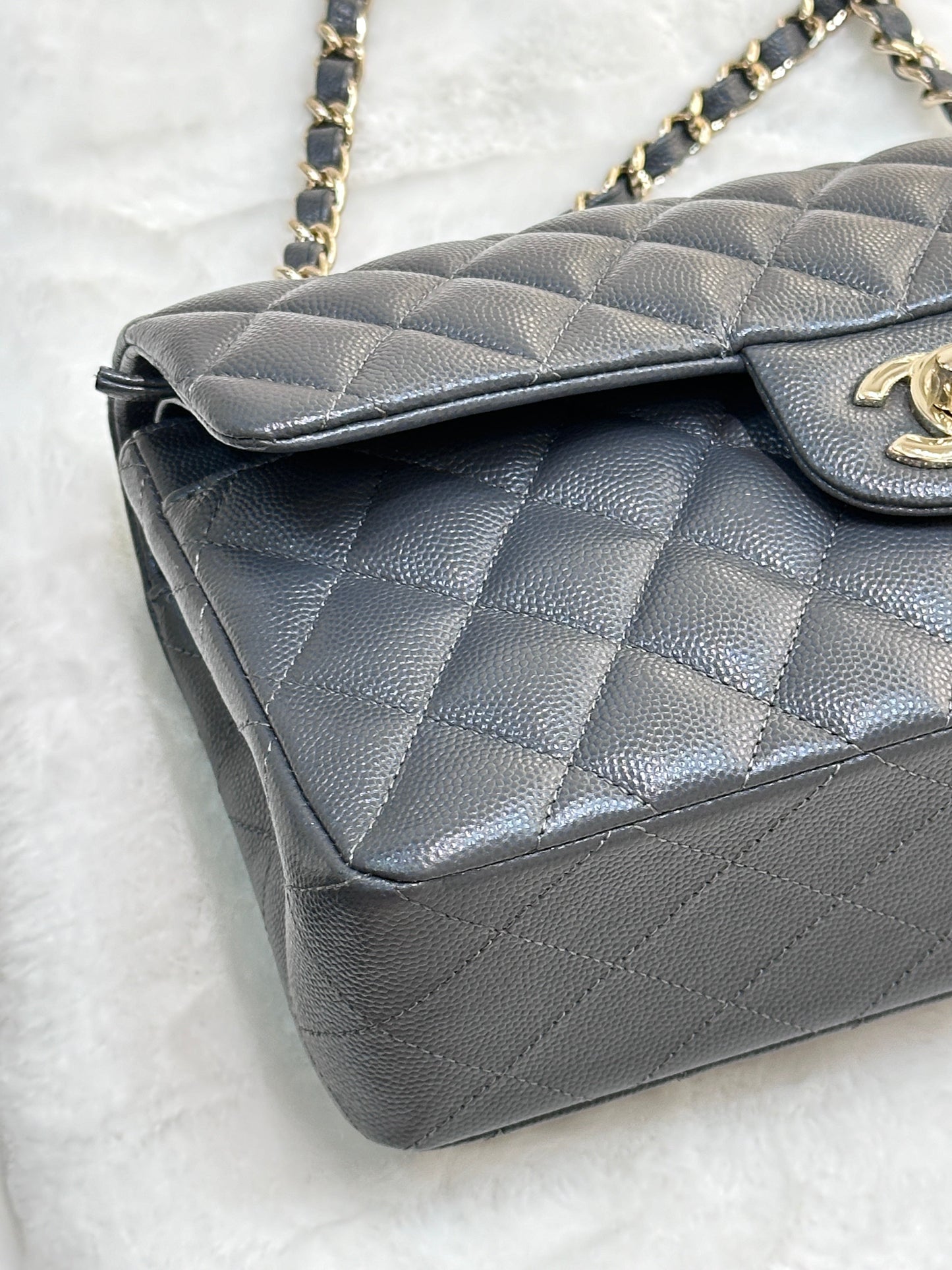 CHANEL Caviar Quilted Small Double Flap Dark Grey