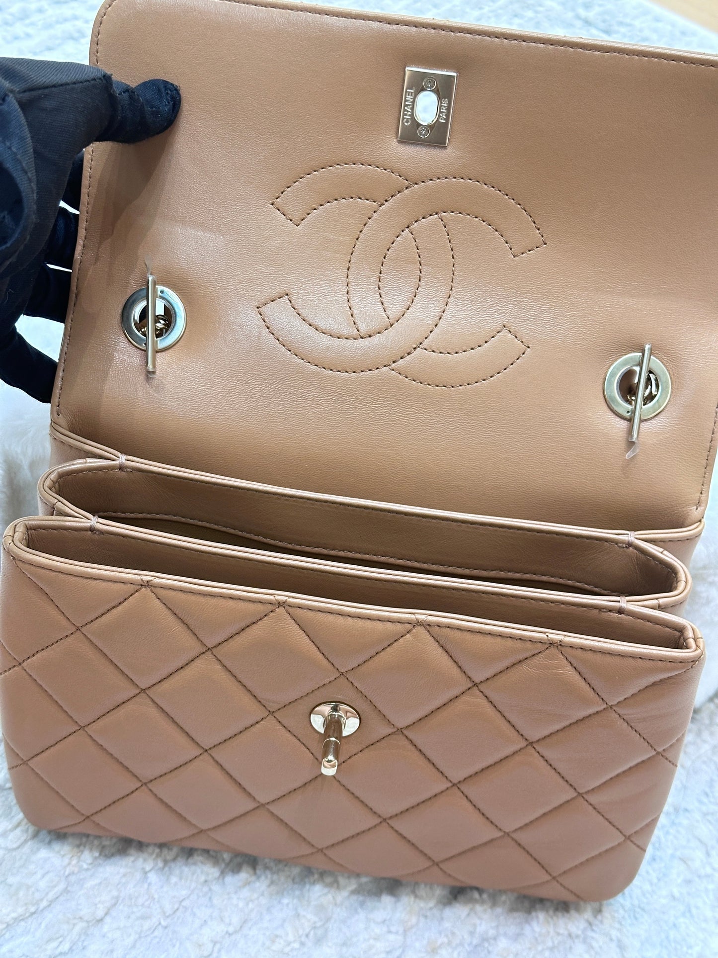 CHANEL Small Trendy CC Handle Flap Bag 19K Brown