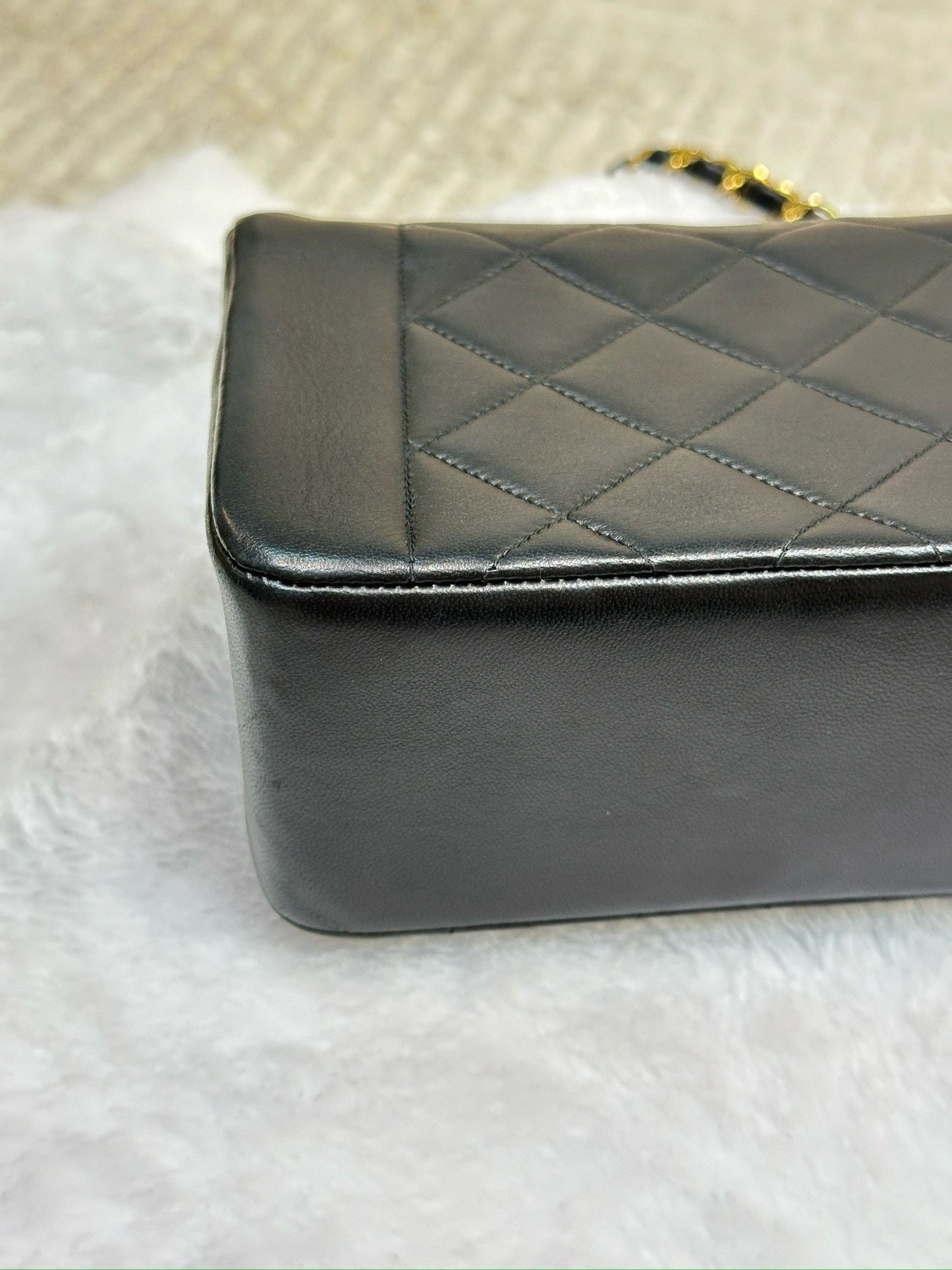 Chanel Small Vintage Diana Lambskin Should Flap Bag Black GHW 2 Holo