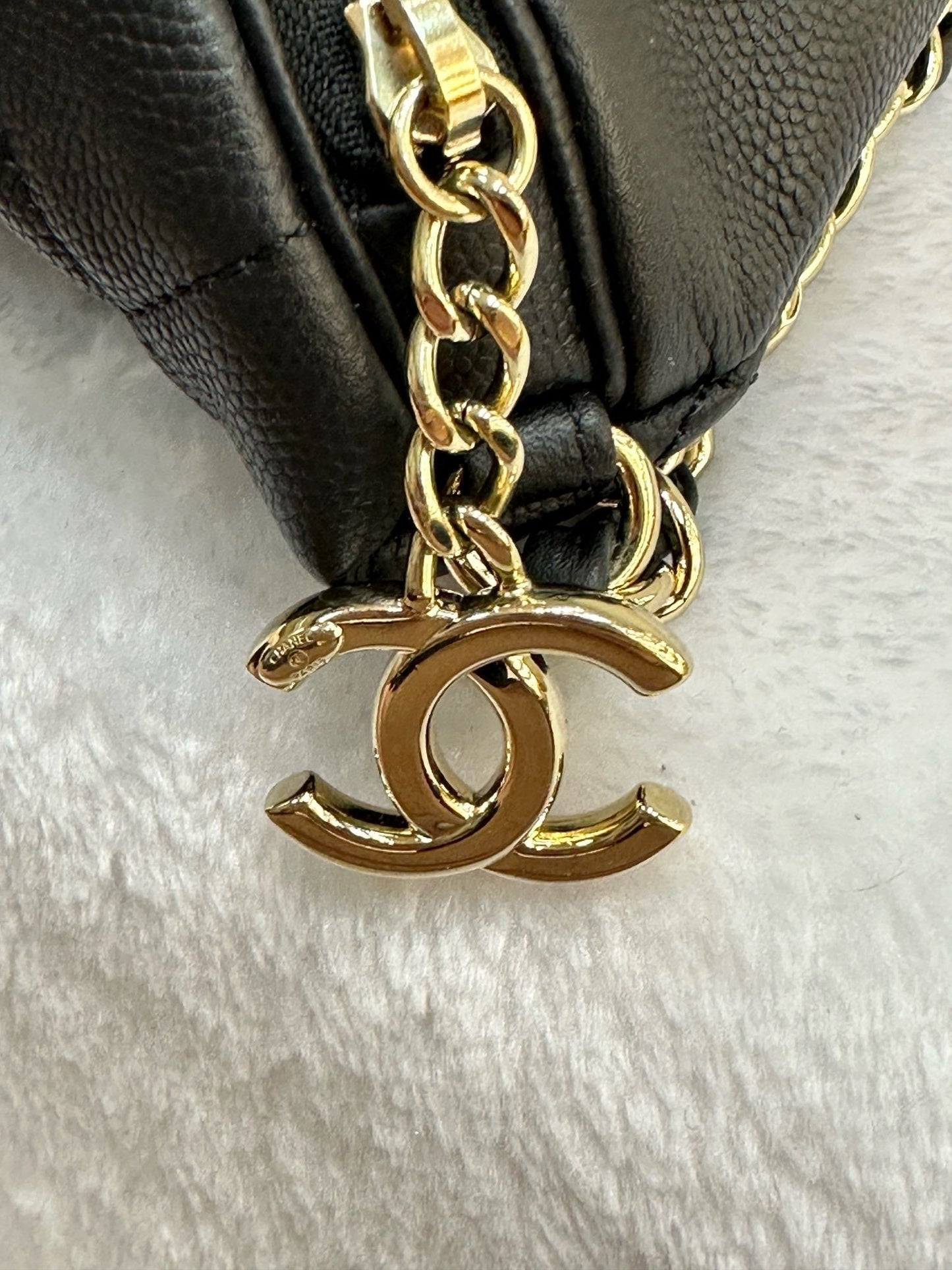 Chanel Black Quilted Caviar Leather Business Affinity Waist Belt Bag 27 holo card