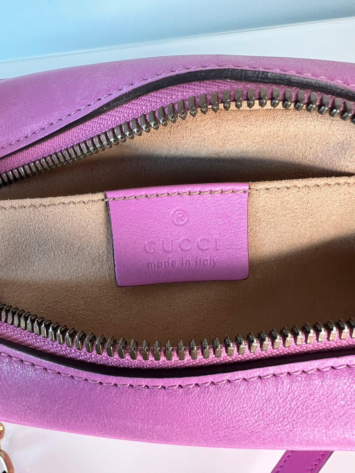 Gucci GG Marmont Small Pink Leather Camera Shoulder Bag - Preloved