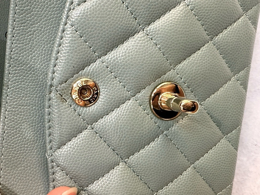 Chanel Small Caviar Quilted Double Flap Dark Green 22C