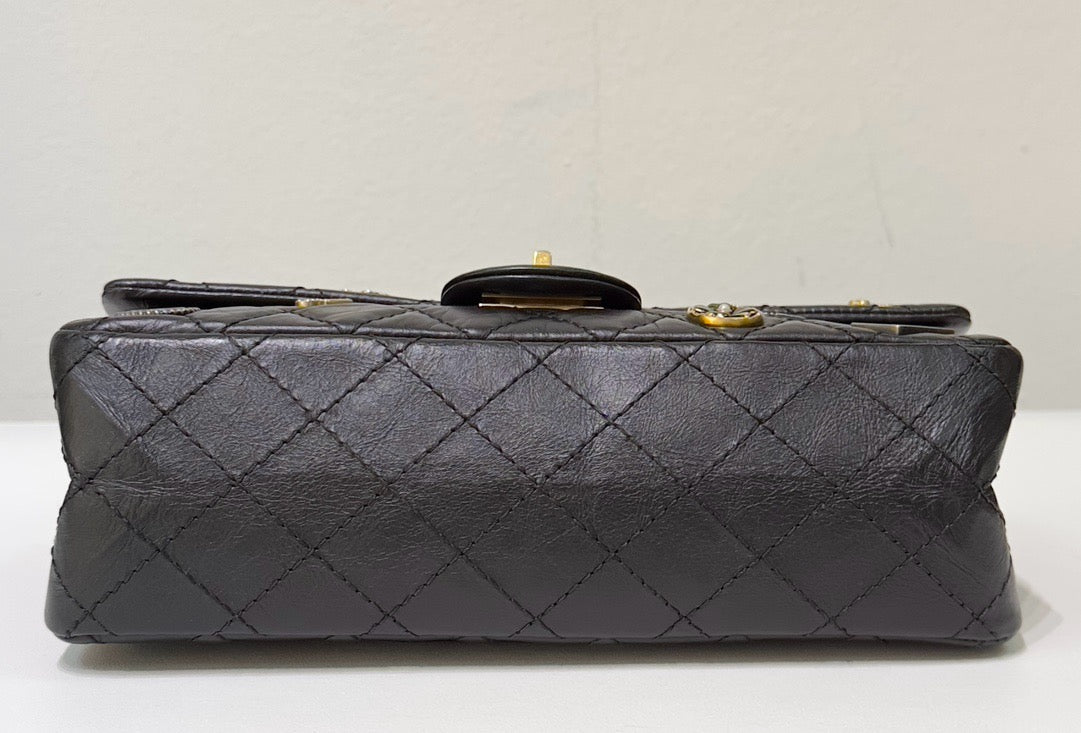 Chanel Small 2.55 Reissue Aged Calfskin Lucky Charms 225 Flap Black GHW