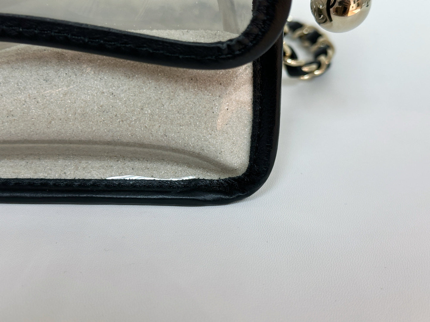 Chanel Medium Lambskin CoCo Sand PVC Sand By The Sea Flap With Pearl Strap Black 2745 holo card