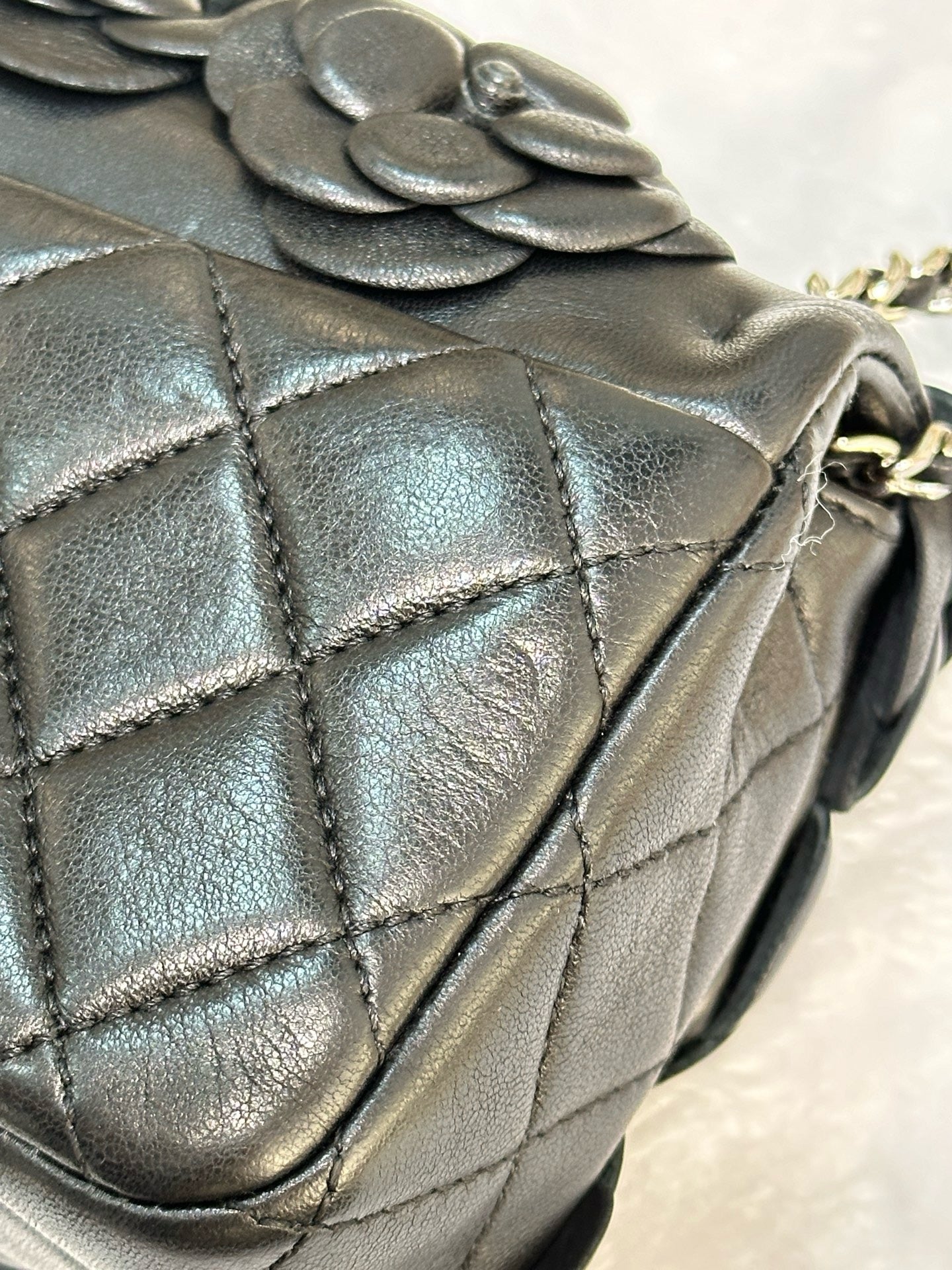 Chanel Mini Limited Edition Black Camellia Lambskin Flap Bag