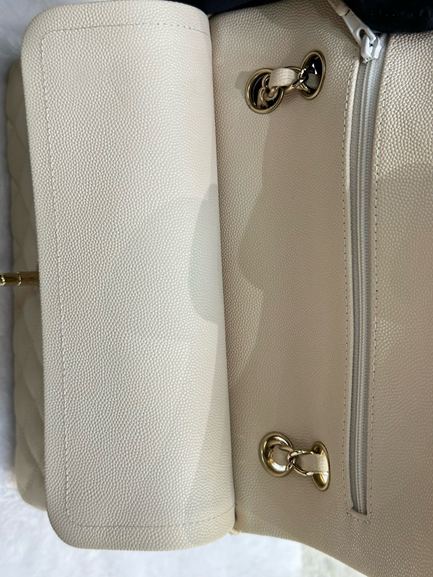 Chanel Small Classic Quilted Double Flap Ivory Light Beige 20C LGHW