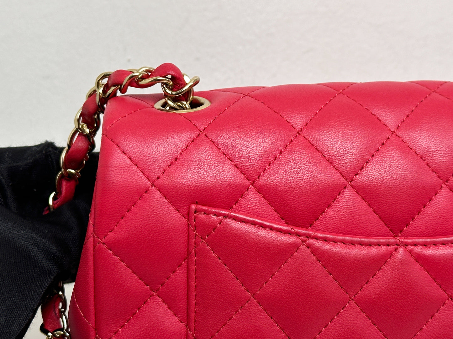 CHANEL Lambskin Quilted Mini Rectangular Flap Red 2491 holo card
