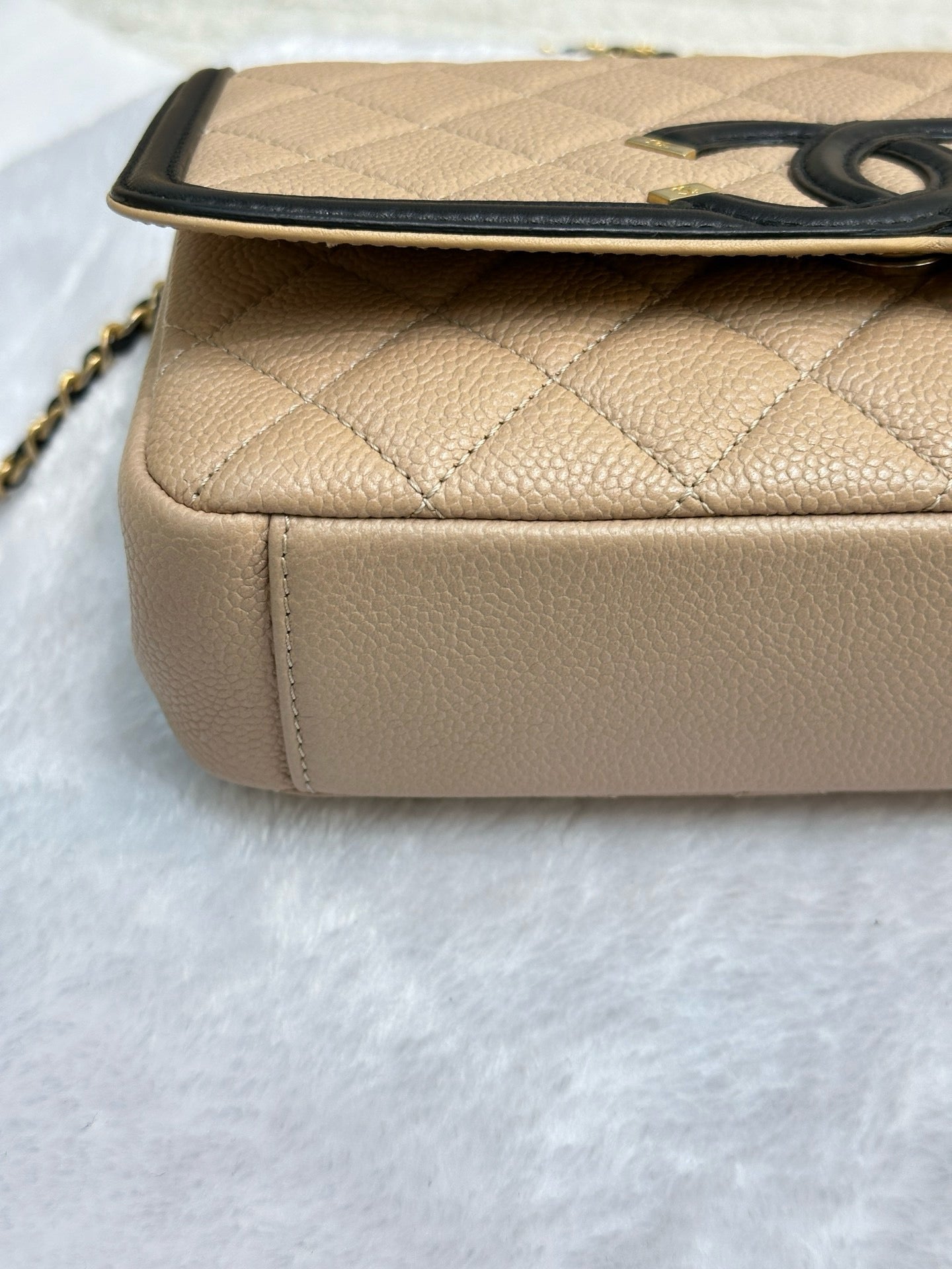 Chanel Small Caviar Quilted CC Filigree Flap Beige Black GHW