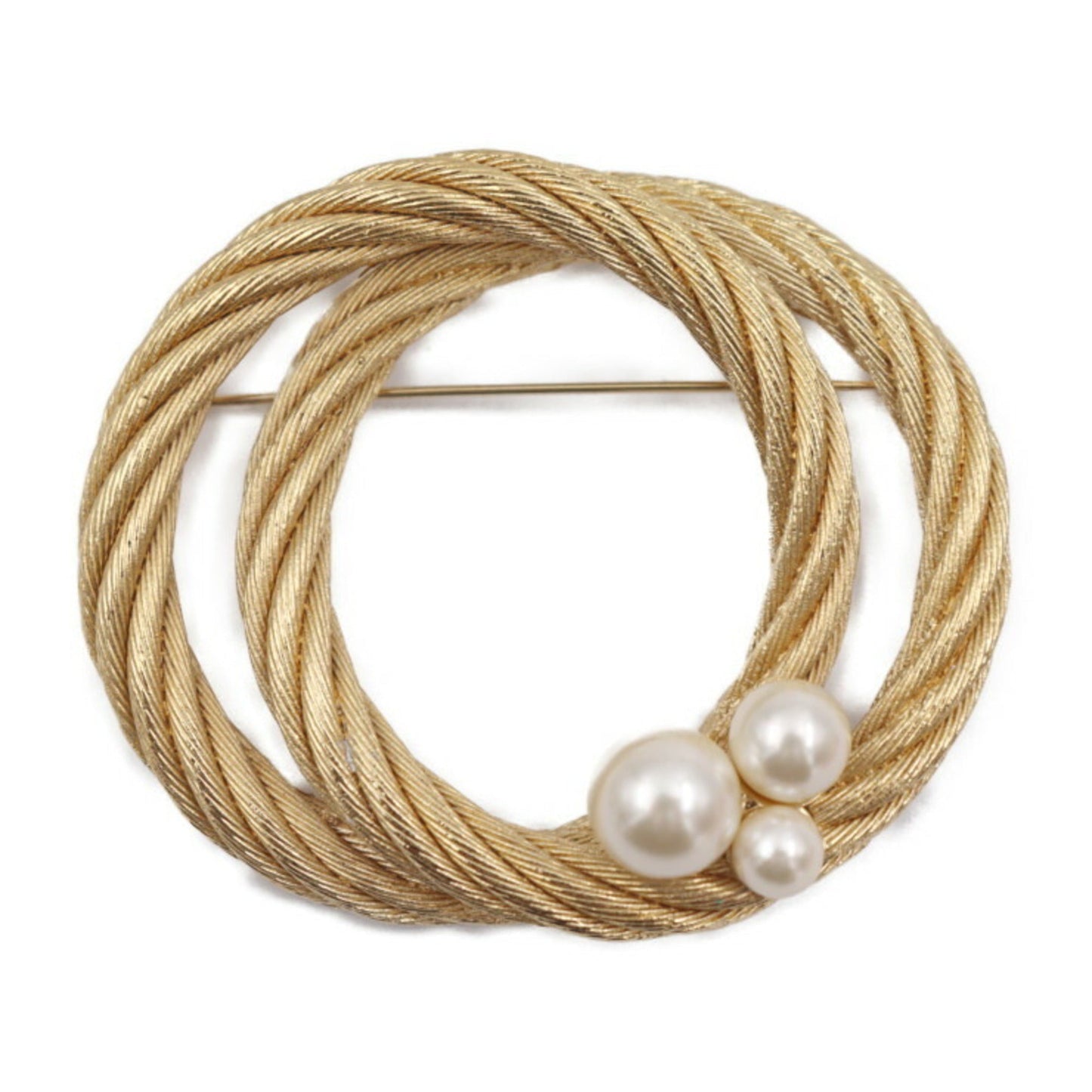 CHRISTIAN DIOR Brooch Metal Fake Pearl Gold Pin Rope
