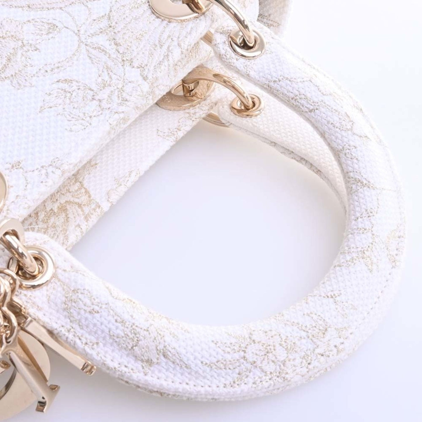CHRISTIAN DIOR Canvas Lady Delight Embroidered Medium Handbag White Ladies