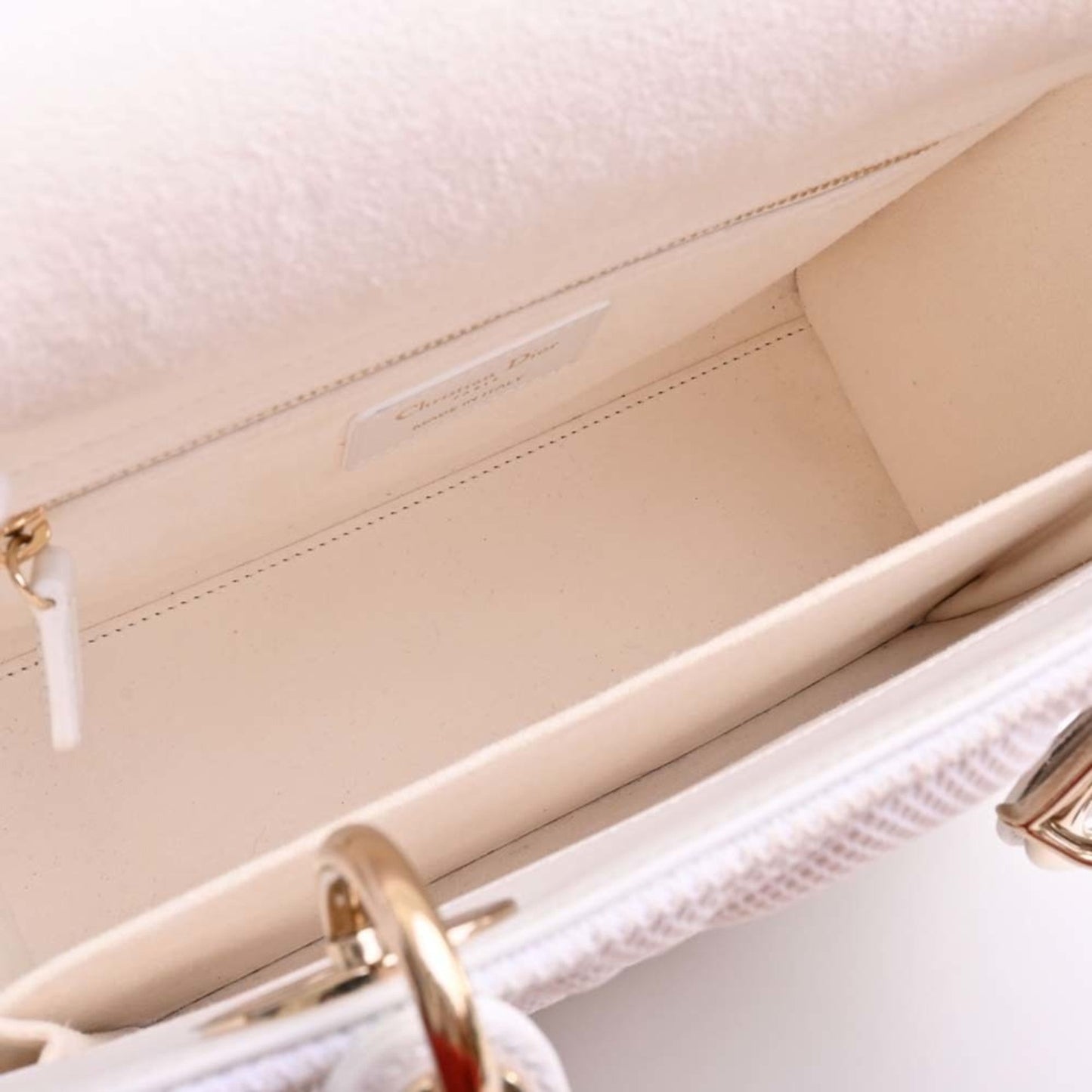 CHRISTIAN DIOR LADY D-LITE Cannage Canvas Leather Medium 2WAY Handbag M0565OTID White Ladies