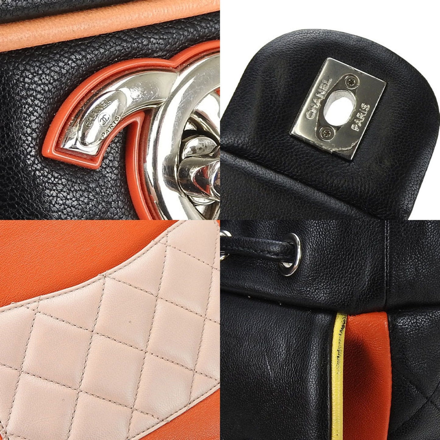 CHANEL backpack rucksack matelasse here mark lambskin leather 23 series black multicolor quilting ladies bag