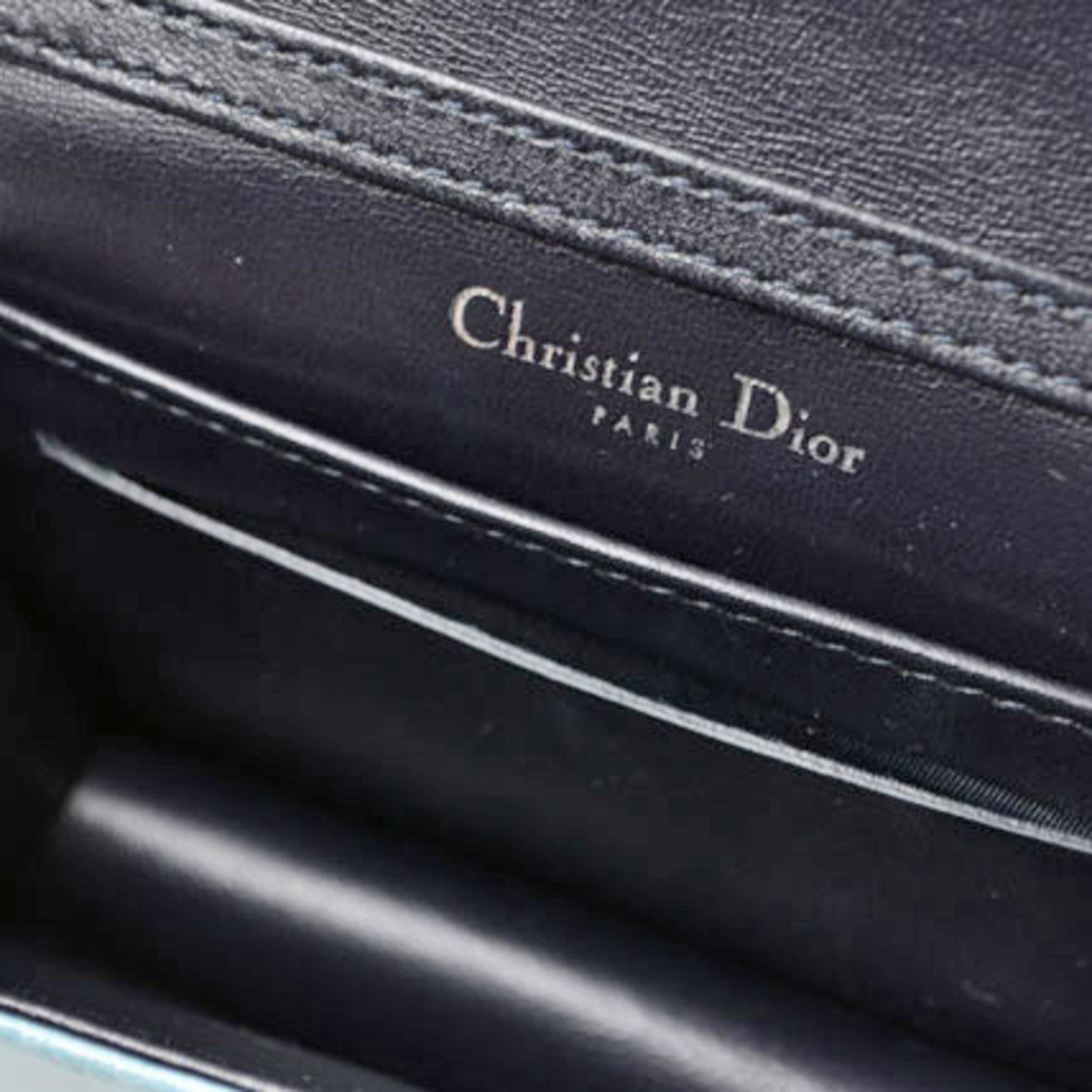 Christian Dior Chain Pouch Cannage Patent Leather Light Blue