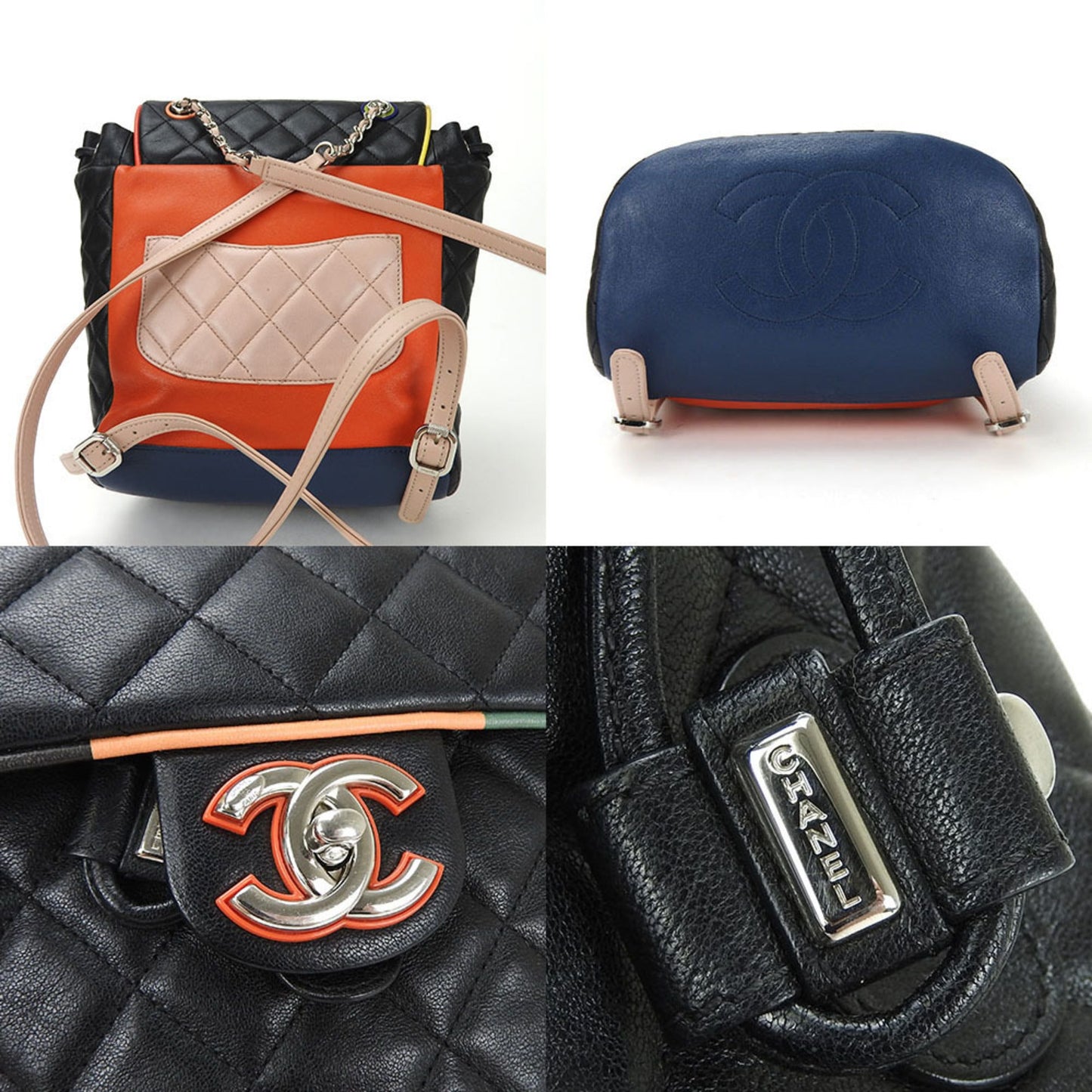 CHANEL backpack rucksack matelasse here mark lambskin leather 23 series black multicolor quilting ladies bag
