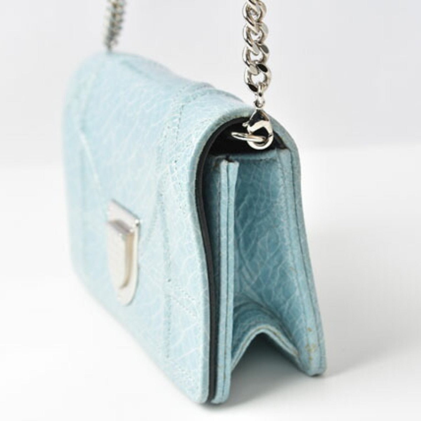 Christian Dior Chain Pouch Cannage Patent Leather Light Blue