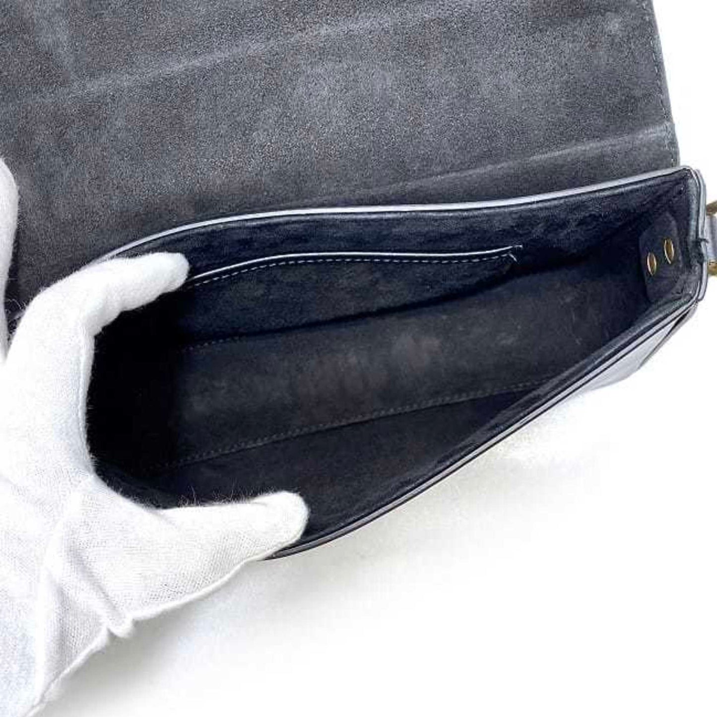 CHRISTIAN DIOR Clutch Bag Black Gold J'ADIOR Leather Handbag Flap Strap
