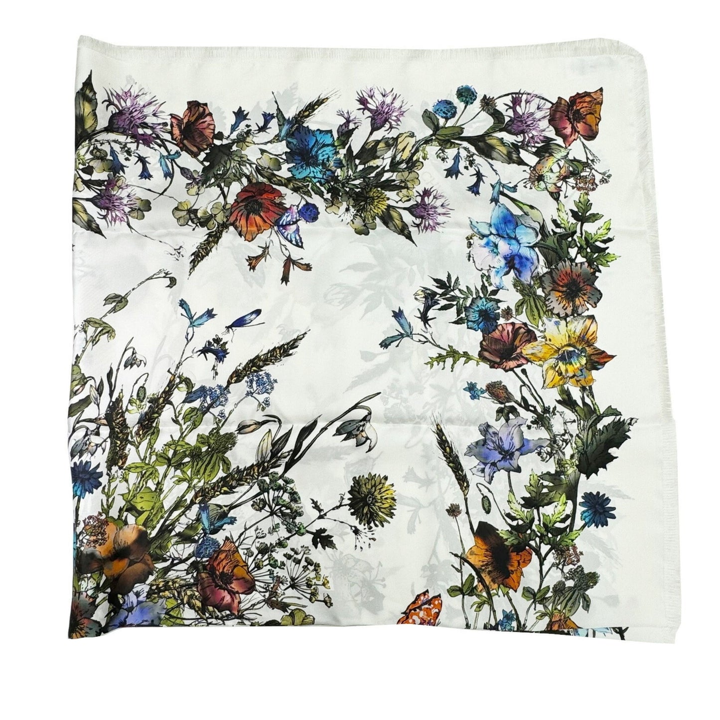 CHRISTIAN DIOR Flower Large Scarf 140cm White Silk 100% Women's