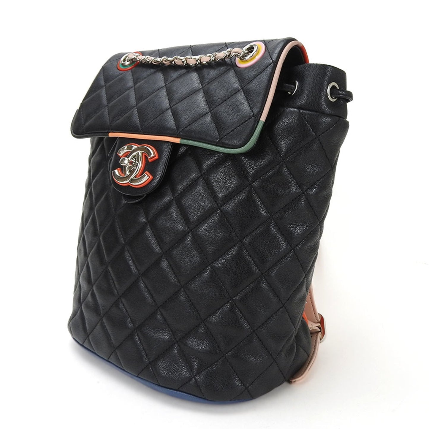 CHANEL backpack rucksack matelasse here mark lambskin leather 23 series black multicolor quilting ladies bag