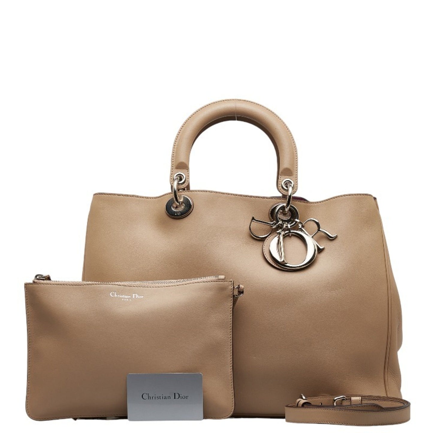 CHRISTIAN DIOR Dior Diorissimo Handbag Shoulder Bag Beige Leather Ladies