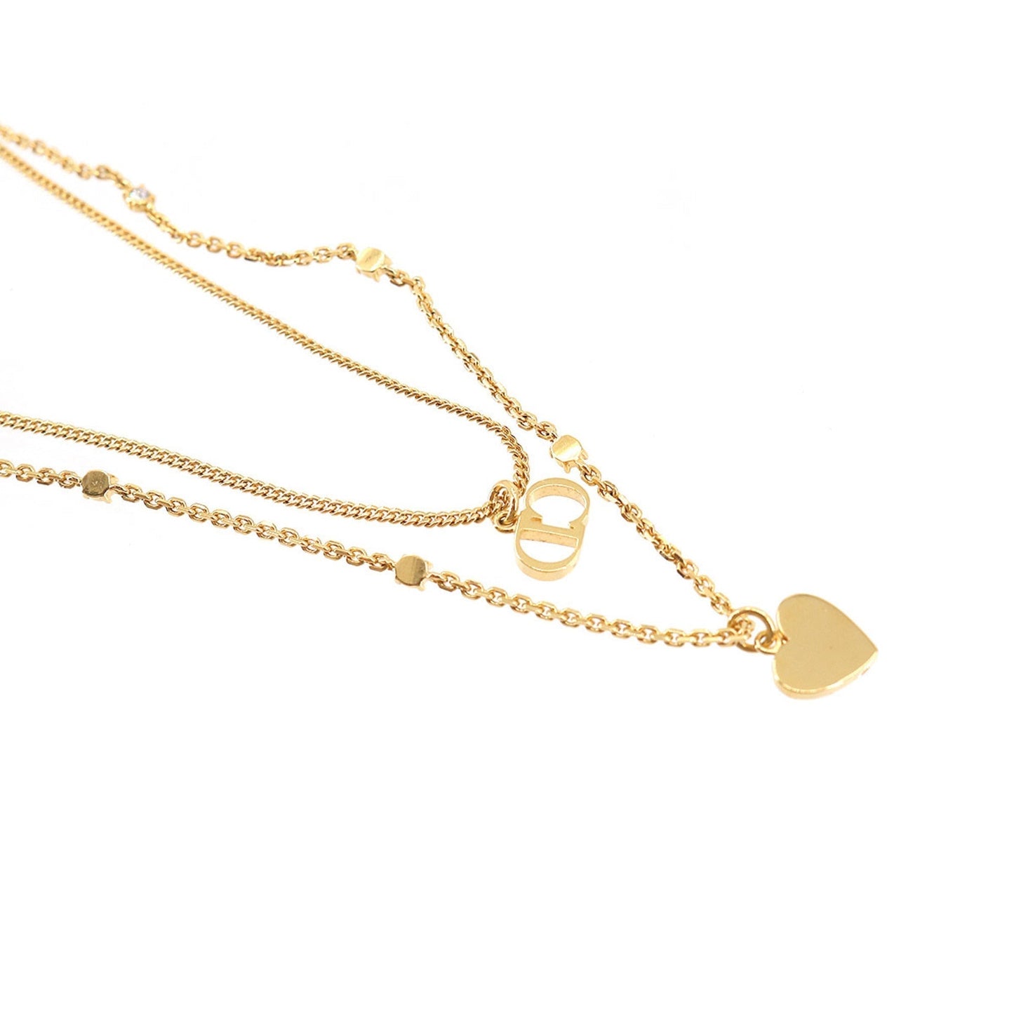 CHRISTIAN DIOR Clair D Lune Necklace Heart Rhinestone CD Logo Gold Accessories