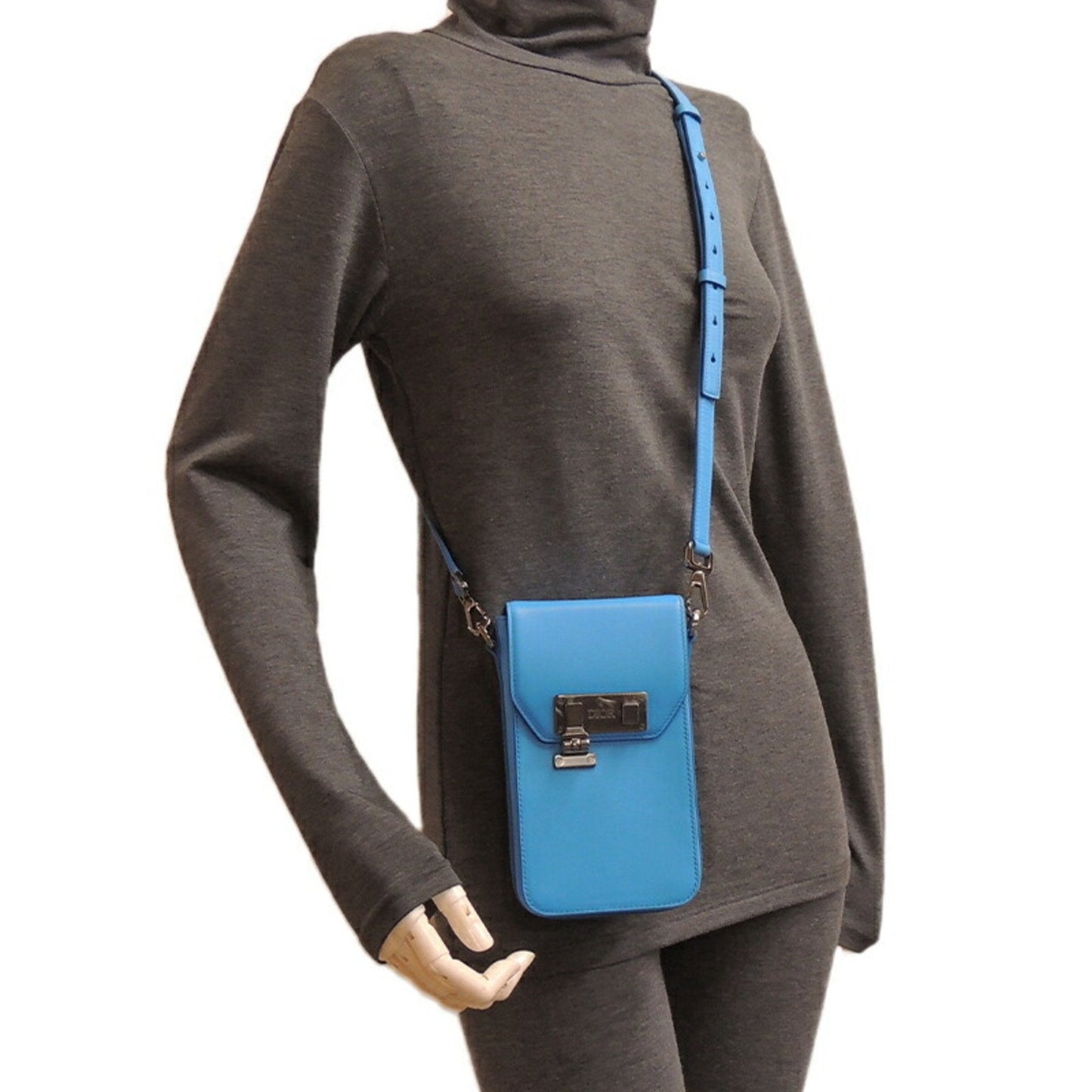 CHRISTIAN DIOR Dior Phone Pouch Women's Shoulder Bag Leather Blue