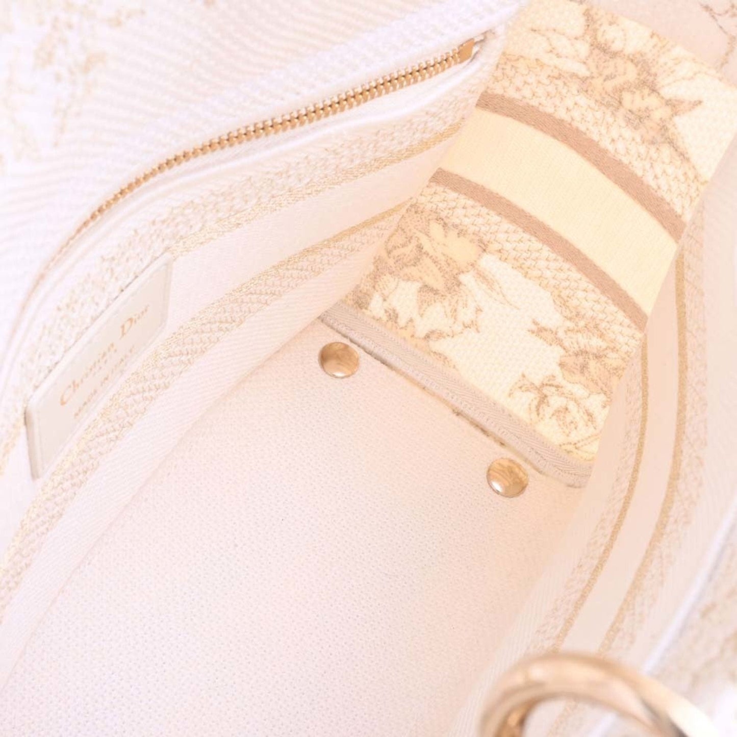 CHRISTIAN DIOR Canvas Lady Delight Embroidered Medium Handbag White Ladies