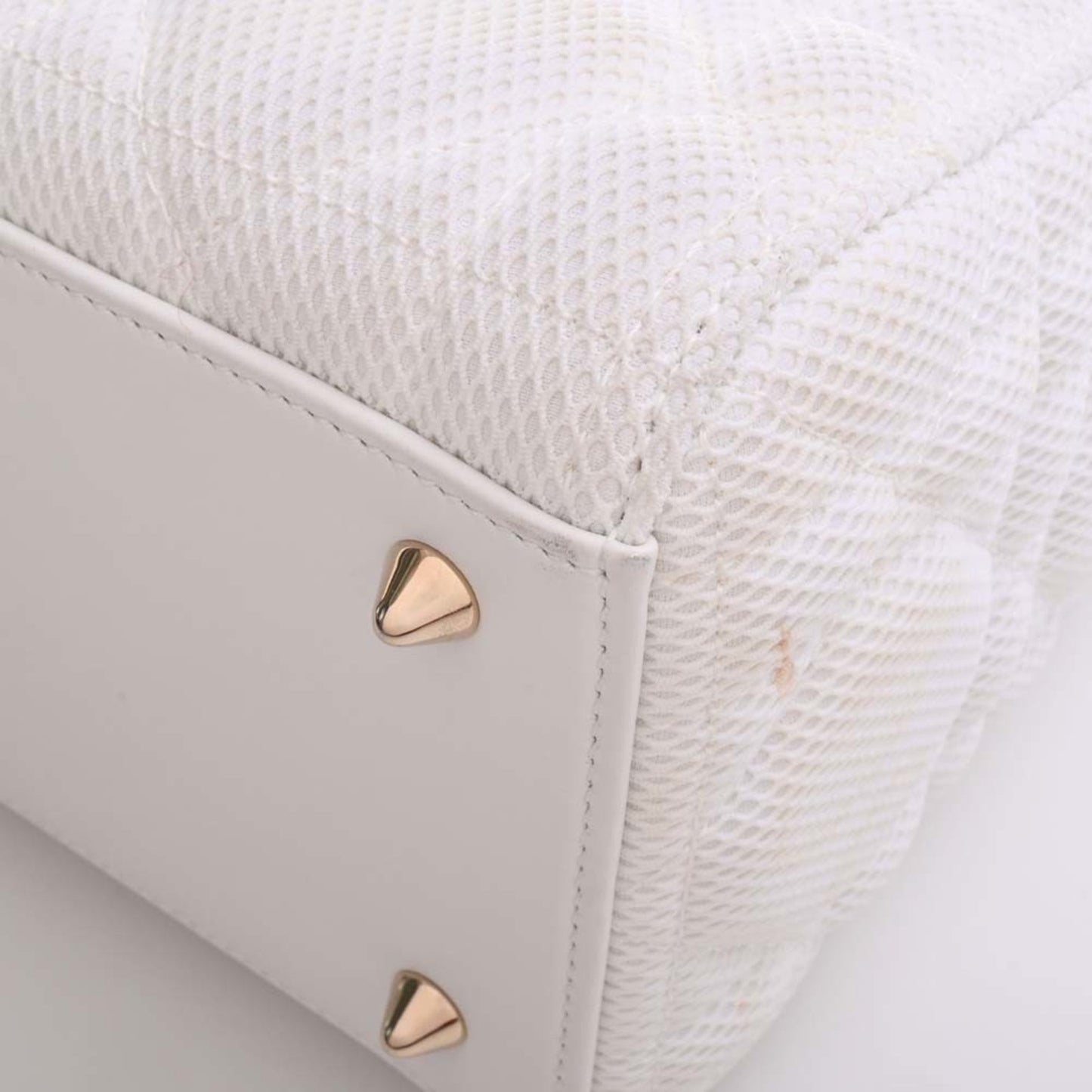 CHRISTIAN DIOR LADY D-LITE Cannage Canvas Leather Medium 2WAY Handbag M0565OTID White Ladies