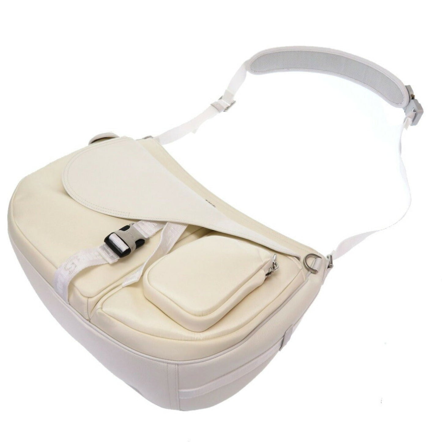 Christian Dior Dior Saddle Soft Bag Roller Coaster Leather Canvas White Shoulder