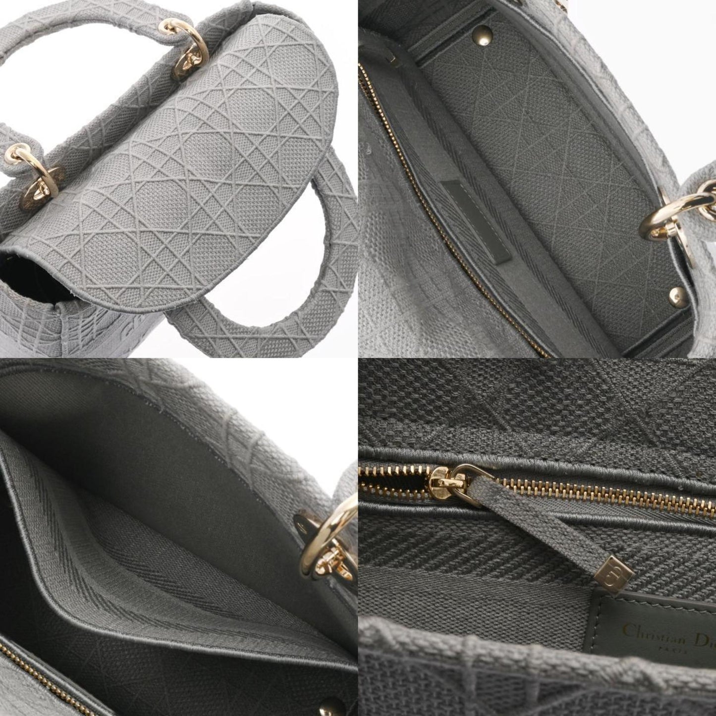 CHRISTIAN DIOR LADY D-LITE Medium Gray Ladies Canage Embroidered Handbag