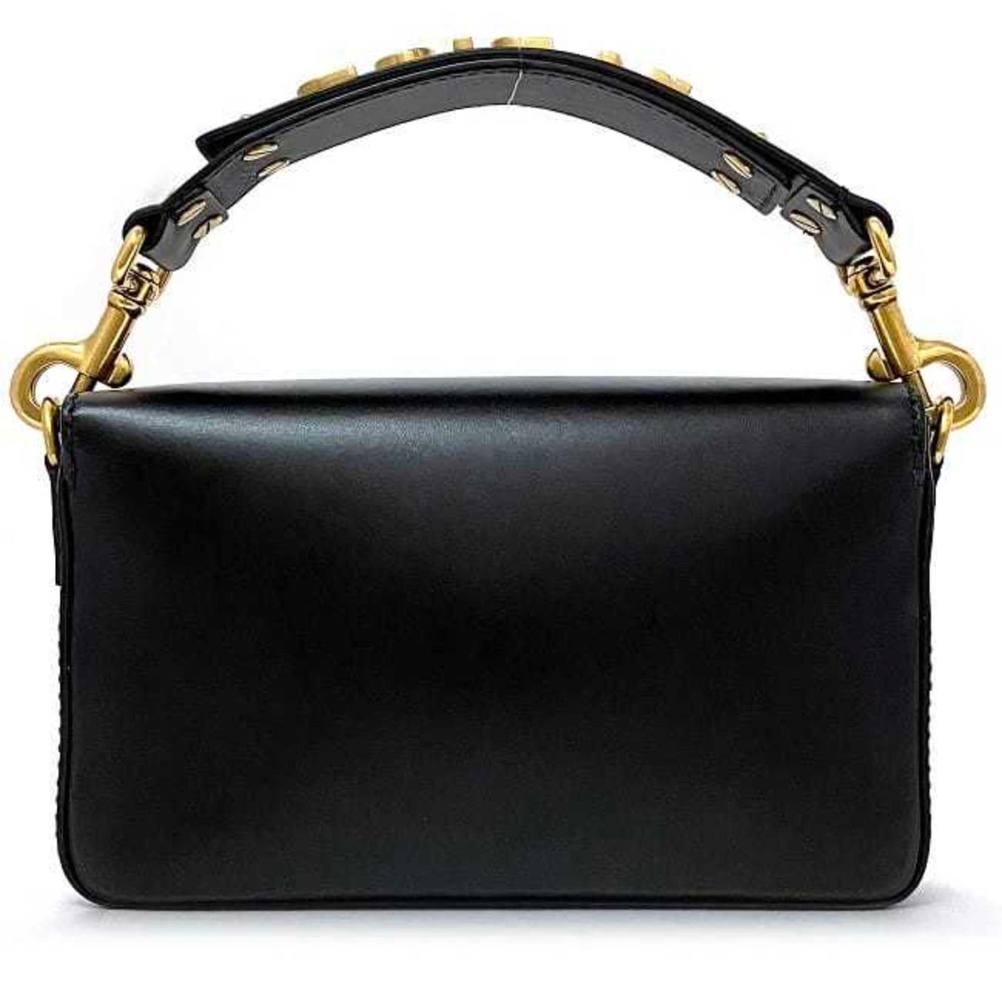 CHRISTIAN DIOR Clutch Bag Black Gold J'ADIOR Leather Handbag Flap Strap