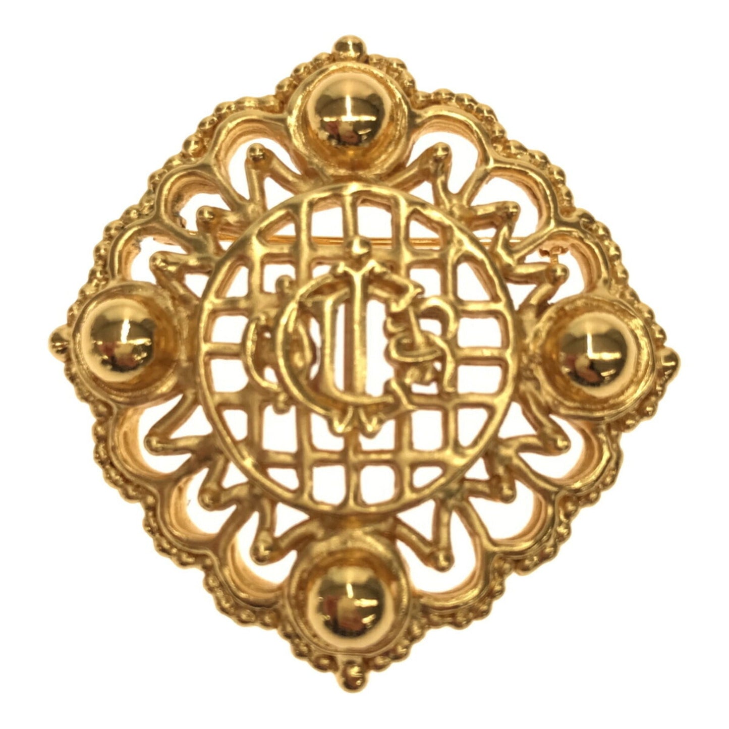 CHRISTIAN DIOR Crest Logo Brooch Gold Large Women's Accessories
